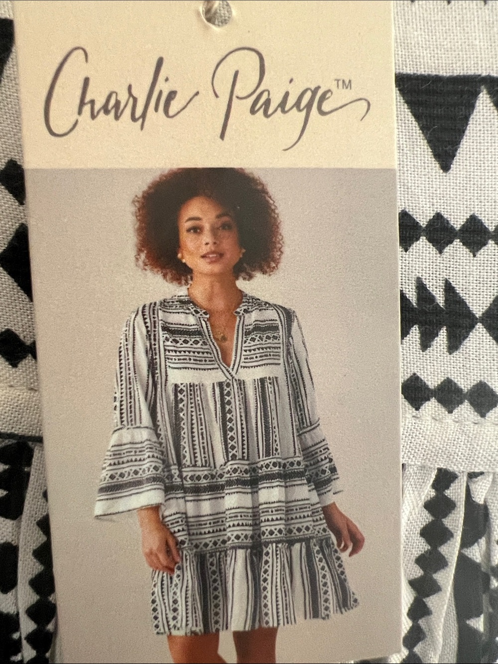 NWT Charlie Paige Black & White Aztec Tribal Tunic Dress / Mini Dress
